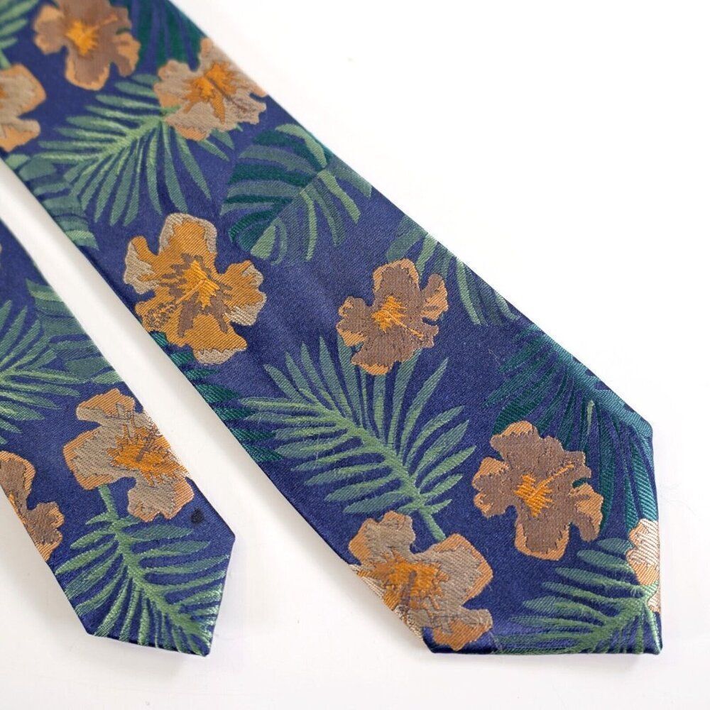 Bar III‎ Blue Floral Woven Skinny Silk Blend Tie